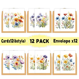 Biglietti Auguri Compleanno Fiori Acquerello Con Buste Kraft Dipinti A Mano Botanici Fiori Selvatici Biglietti Bianchi