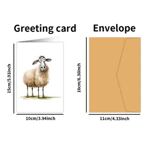 Carte d'anniversaire aquarelle animaux avec enveloppe, motif mouton mignon, 10x15 cm