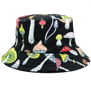 Mushroom Print Double Sided Bucket Hat For Men Women Cotton Polyester Sun Protection Outdoor Casual Streetwear Sun Hat