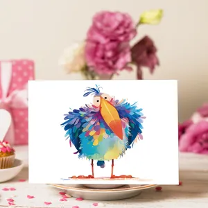 Set of 12 stylish bird birthday cards with floral and animal watercolor illustrations