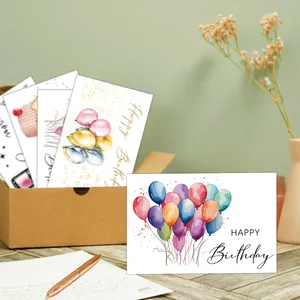 Set di 12 biglietti di compleanno animali acquerello con palloncini e scatola kraft