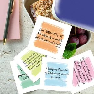 60 Affirmation Cards for Women with Scripture and hand-drawn colorful brushstrokes on cards