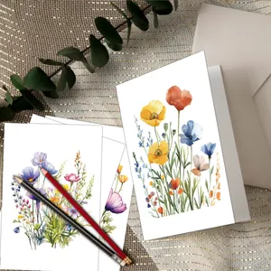 Set di 12 biglietti di compleanno botanici ad acquerello con fiori e buste incluse