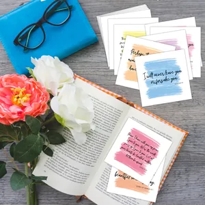 60 positive affirmation cards with colorful watercolor splashes and biblical quotes for women