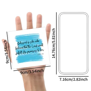 Square 9cm Luke 1:45 biblical affirmation card with blue watercolor and positive quotes