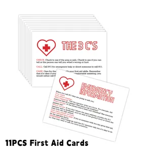 Set of 11 essential emergency first aid guide cards for outdoor medical injury care