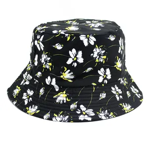 Women Men Daisy Print Double-Sided Bucket Hat Sun Protection Folding Outdoor Beach Fisherman Hat Fashion Travel Headwear