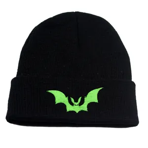 Bat Embroidery Acrylic Knit Beanie For Men Women Winter Warm Street Hip Hop Style Skull Cap Beanie Halloween Party Hat