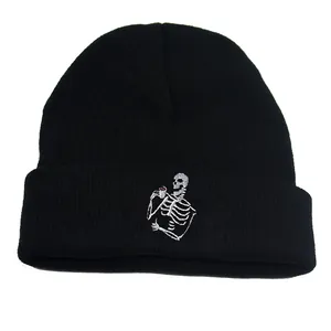 Skelett Stickerei Strickmütze Für Damen Herren Winter Outdoor Warm Schädel Beanie Kappe Streetwear Mode Acryl Hut