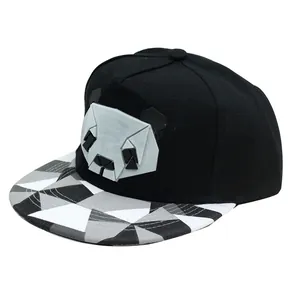 Hip hop snapback hat featuring 3D geometric panda and triangle pattern on brim