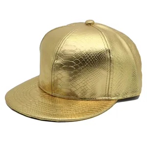Stylish gold crocodile pattern faux leather hip-hop baseball cap with flat brim