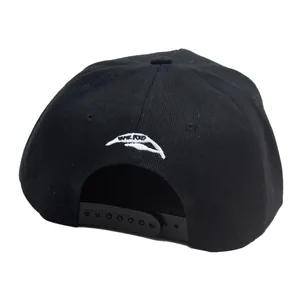 Rear view of black 3D panda snapback hip-hop baseball cap with white logo embroidery