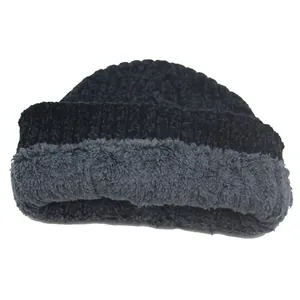 Thermal winter knit beanie with fleece lining and turn-up cuff for outdoor sports