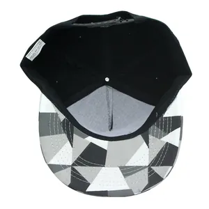 Cartoon panda hip-hop baseball cap with geometric patterned brim and adjustable strap