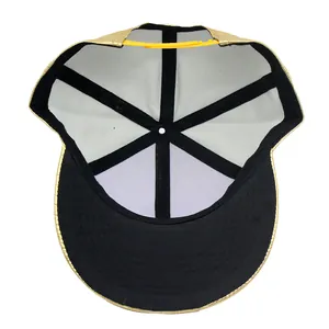 Golden crocodile pattern snapback hat with adjustable yellow strap and interior structure