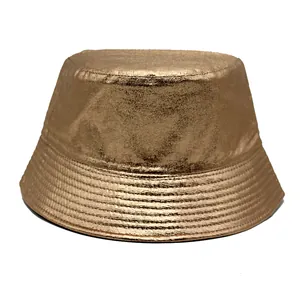 PU Leather Bucket Hat Men Women Shiny Metallic Holographic Faux Leather Sun Hat Vintage Punk Streetwear Fisherman Cap