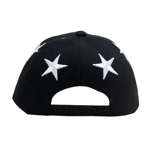 Gorra snapback hip hop negra para niños con bordado de estrella blanca y correa ajustable