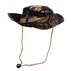 Outdoor jungle camouflage boonie hat with wide brim and adjustable windproof strap