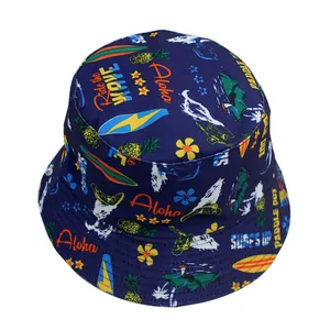 Unisex σκούρο μπλε καπέλο bucket με τροπικά σχέδια σερφ και καλοκαιρινά μοτίβα