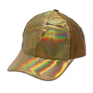 Detail shot of the metallic holographic gold texture on this trendy PU baseball cap