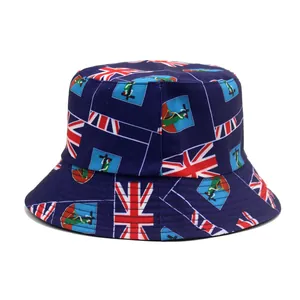 Donkerblauwe omkeerbare vissershoed met Britse vlag print voor zonbescherming buiten