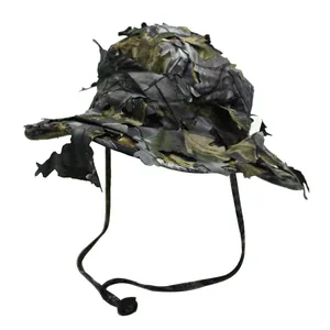 Chapeau Boonie tactique avec feuilles de camouflage 3D et mentonnière pour la chasse