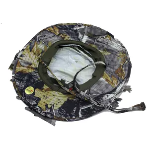 Chapeau de brousse tactique avec design de feuilles 3D et mentonnière pour l'extérieur