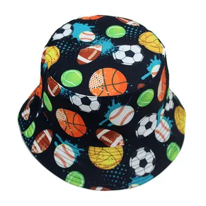 Unisex καπέλο bucket με αθλητικά σχέδια ποδοσφαίρου και μπέιζμπολ σε σκούρο ύφασμα