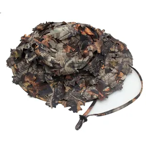 Détail du chapeau de brousse tactique à feuilles 3D avec jugulaire réglable pour extérieur