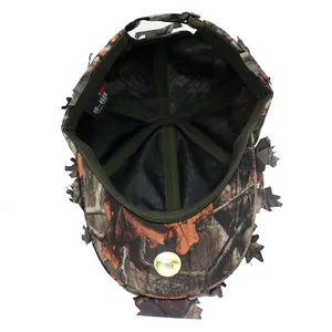 3D leafy camo baseball cap with lifelike maple leaf texture and adjustable metal buckle