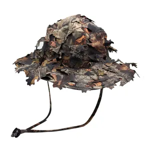Chapeau Boonie Camouflage Feuilles 3D pour Hommes Femmes 100% Polyester Chapeau Tactique Ghillie pour Chasse Photographie Pêche