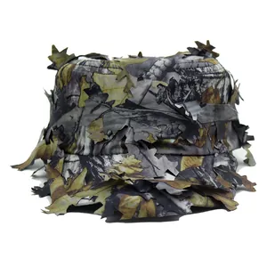 Detail of 3D leaf camouflage ghillie hat for hunting and tactical outdoor concealment
