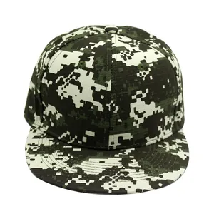 Close-up of ripstop cotton digital camouflage fabric on the six-panel snapback cap