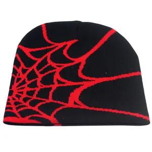 Unisex Spider Web Jacquard Knit Beanie Hat Winter Warm Streetwear Hip Hop Acrylic Cold Weather Outdoor Fashion Cap For Men Women