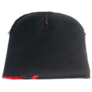 Winter spider web jacquard knitted beanie hat in black and red for men and women