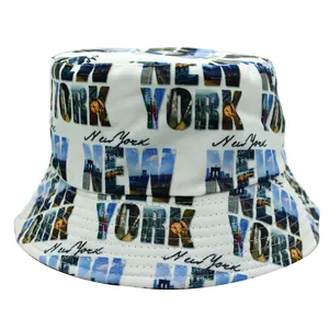Chapeau Bob Mode Homme Femme Imprimé Paysage Urbain New York Coton Protection Solaire Extérieur Voyage Décontracté Blanc