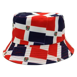 Dominican Republic flag print bucket hat in casual canvas with reinforced stitched brim