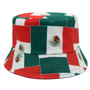 Mexico flag pattern bucket hat for outdoor sun protection with casual canvas style
