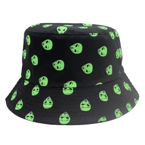 Cartoon Alien Druck Baumwolle Anglerhut Für Damen Herren Wendbar Sonnenschutz Outdoor Mode Fischerhut Sommer Reise Kappe
