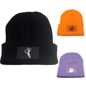 Halloween Knitted Beanie Hat For Men Women Winter Warm Acrylic Pumpkin Skeleton Ghost Embroidered Cuffed Fashion Skull Cap