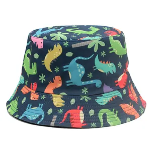 Cartoon Dinosaur Print Cotton Bucket Hat Unisex Reversible Outdoor Sun Protection Summer Fisherman Hat Daily Casual Cap
