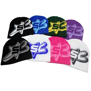 Berretto in Maglia di Acrilico per Uomo Donna Invernale Caldo SC Lettera Jacquard Skull Cap Street Fashion Morbido Berretto