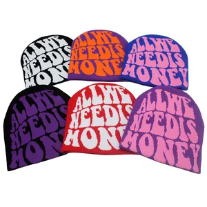 Unisex Winter Warm Acryl Strickmütze Beanie Für Damen Herren All We Need Is Money Honey Slogan Jacquard Streetwear Skull Cap