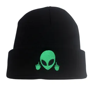Bonnet Brodé Alien Noir Bonnet en Maille Hiver Chaud Slouchy Skull Cap Mode Extérieure Pour Hommes Femmes Unisexe Bonnet