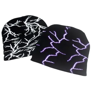 Bonnet en Tricot Jacquard Éclair Streetwear Unisexe Chaud Acrylique Hiver Extérieur Skull Cap Trendy Hip Hop Couvre-chef pour Hommes Femmes