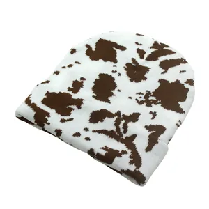 Winter-Strickmütze mit Kuhmuster-Jacquard und breitem Umschlag für Damen und Herren