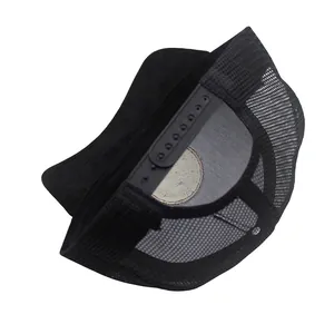 Black American style mesh trucker hat with suede finish and adjustable back strap