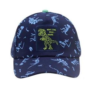 Dark blue kids baseball cap with dinosaur skeleton prints and T-Rex embroidery