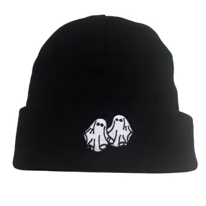 Geister Stickerei Halloween Strickmütze Für Herren Damen Winter Herbst Warm Outdoor Umschlag Schwarz Mode Beanie Hut