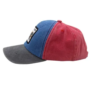 Kids' washed canvas baseball cap featuring a dinosaur embroidery and contrast color design